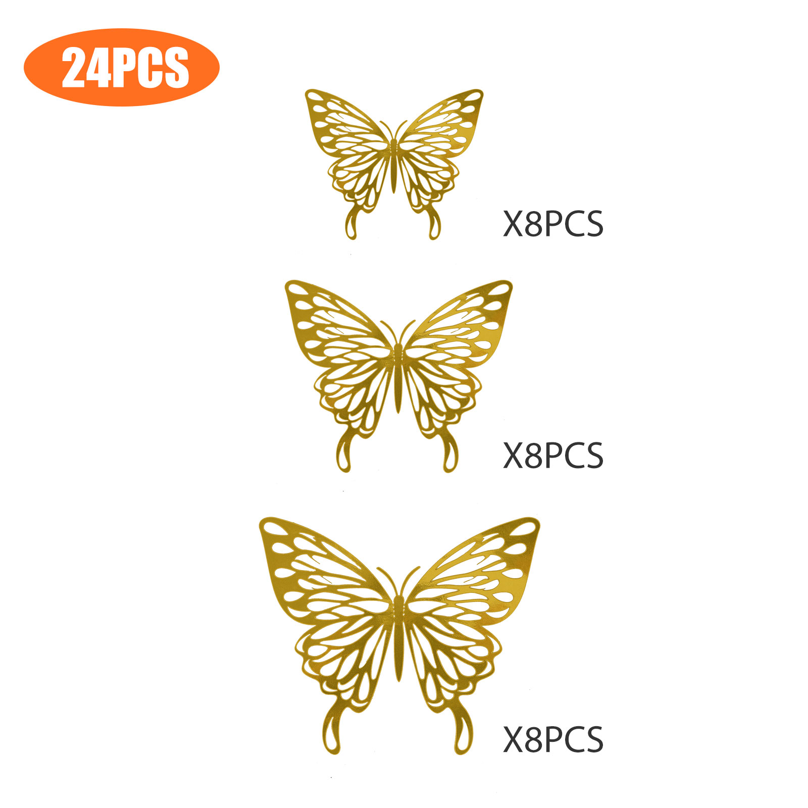 12Pcs 3D Butterfly Art Wall Stickers Decal Home Room Wall Decor A Gold 