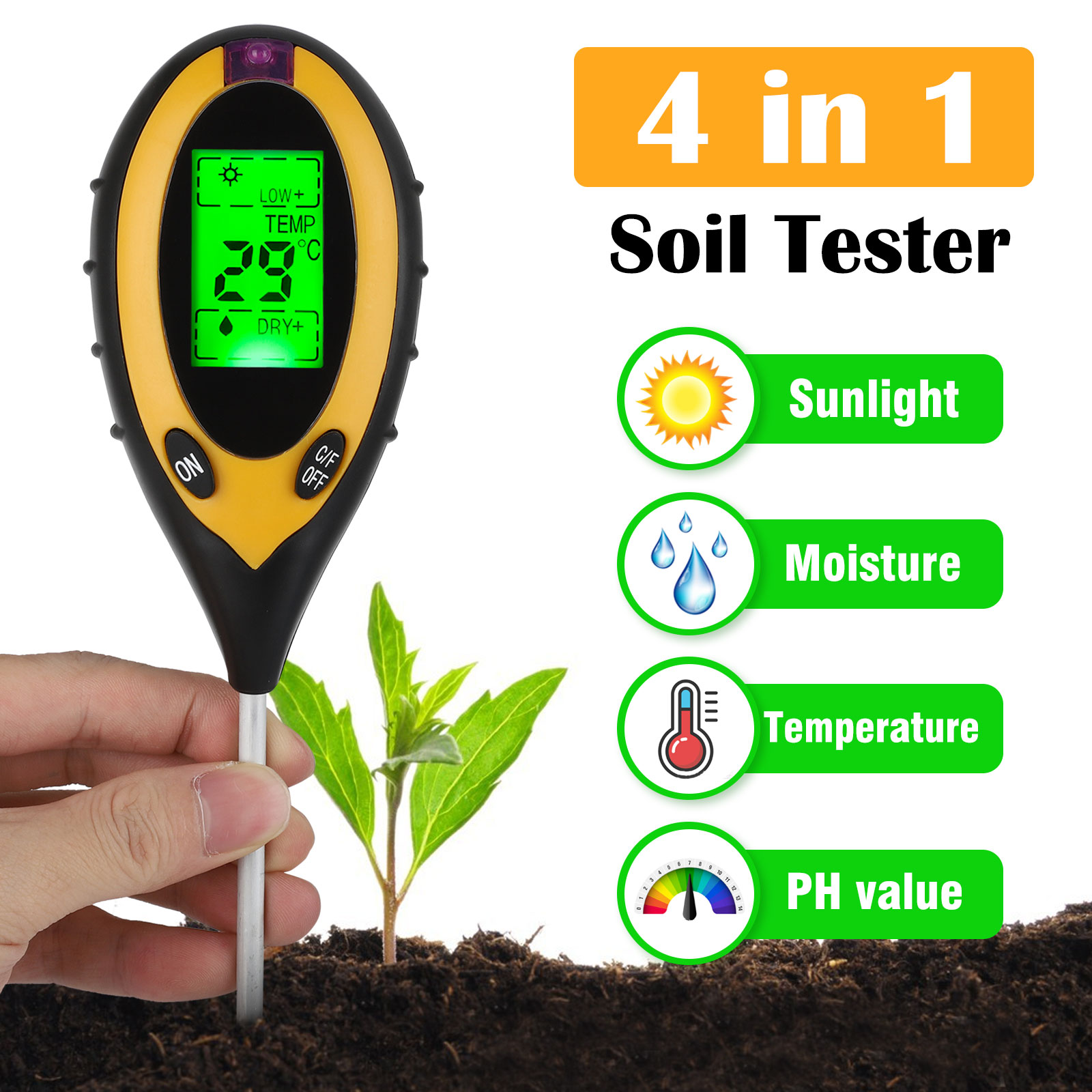thumbnail 14  - LCD Digital PH Soil Tester Water Moisture Temperature Sunlight Test Meter Plant