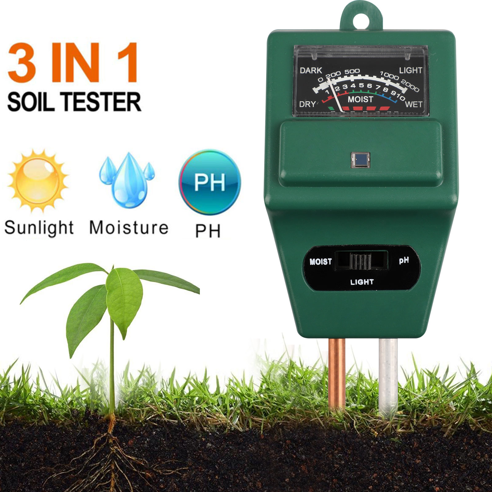 thumbnail 13  - LCD Digital PH Soil Tester Water Moisture Temperature Sunlight Test Meter Plant