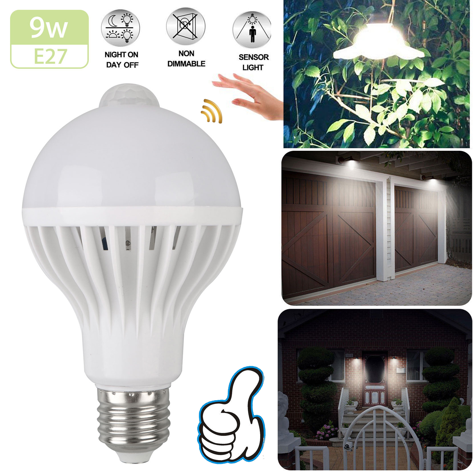 E27 7W/9W LED Indoor/Outdoor Motion Sensor Infrared Auto Light Bulb Dusk to Dawn