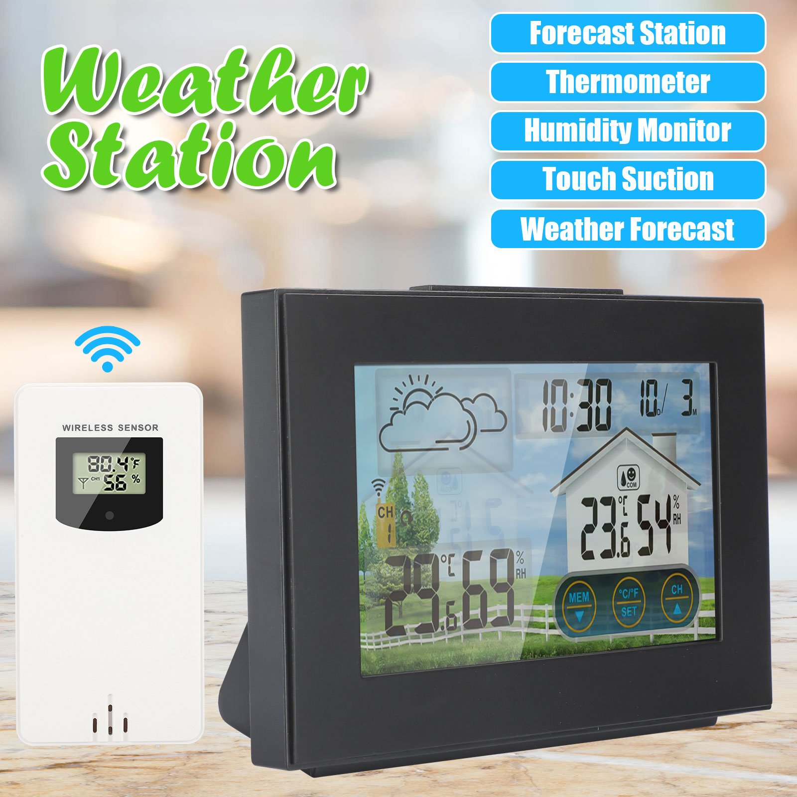 Digital Wireless Weather Station Clock Remote Sensor Indoor 