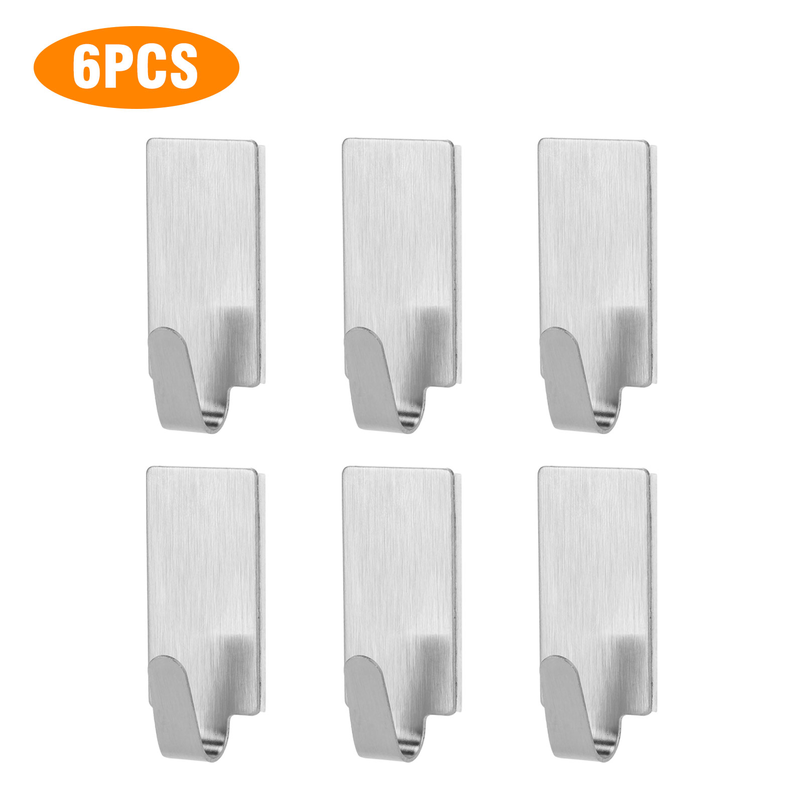 6x Self Adhesive Hooks Stainless Steel Strong Sticky Stick on Wall Door Hang · 