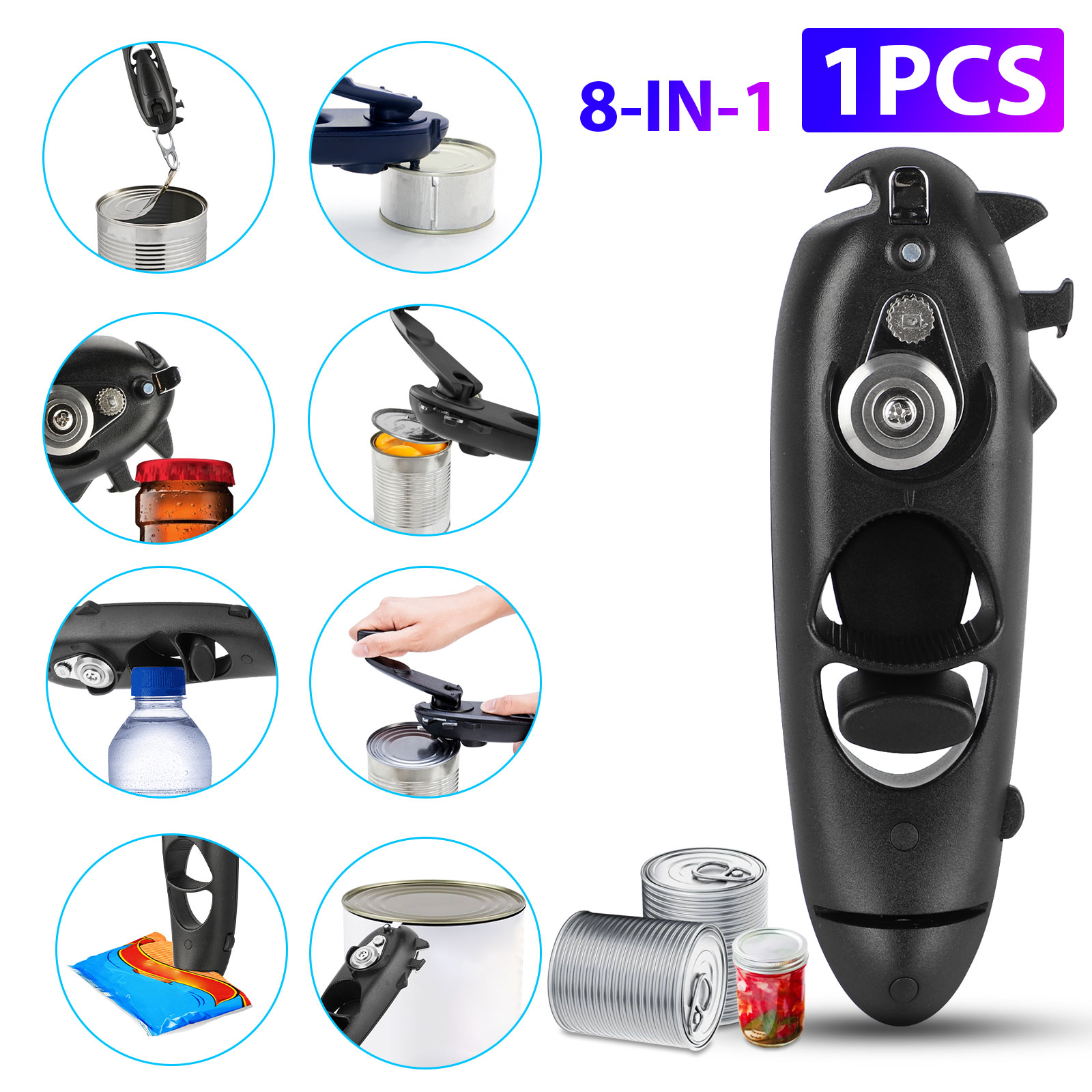 thumbnail 9 - 8 in 1 Manual Tin Can Opener Safe Cut Lid Smooth Edge Side Stainless Steel Tools