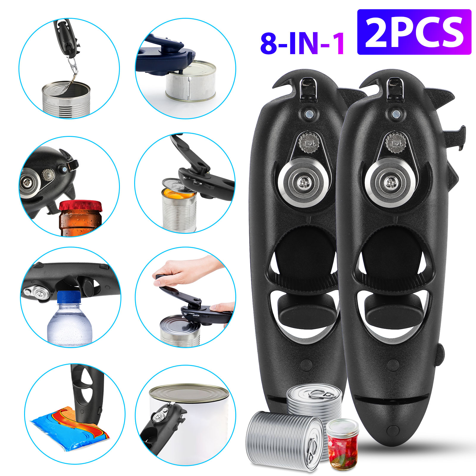 thumbnail 10 - 8 in 1 Manual Tin Can Opener Safe Cut Lid Smooth Edge Side Stainless Steel Tools