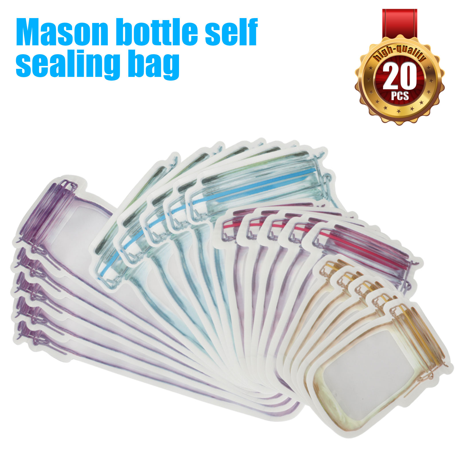 20Pcs/Set Reusable Mason Jar Bottles Zipper Snack Bags Seal Food Saver Storage
