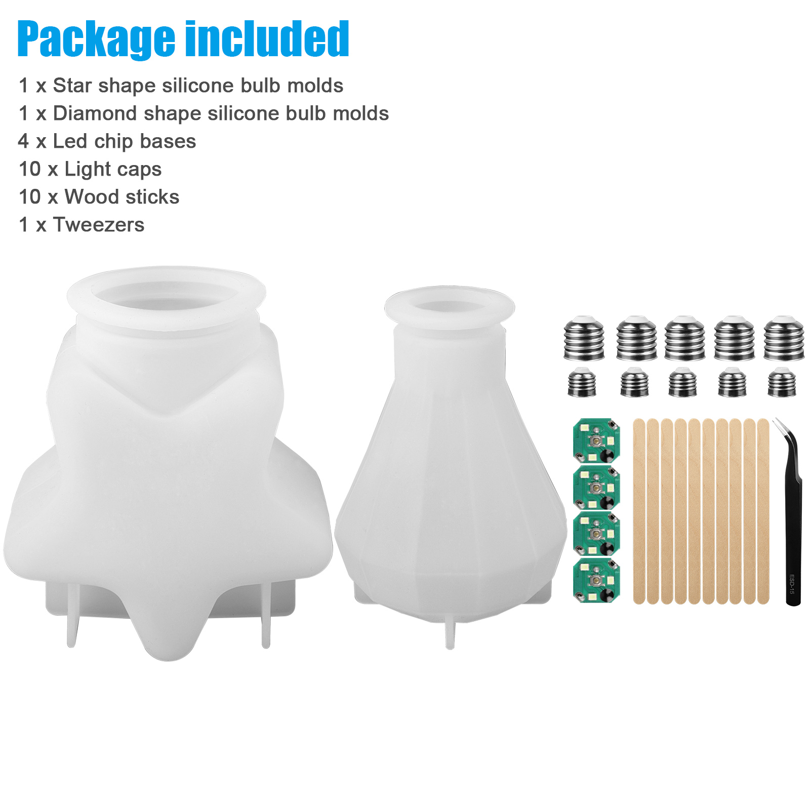31pcs DIY Silicone Resin Light Bulb Molds Set Chip Base Cover Epoxy Making Mould