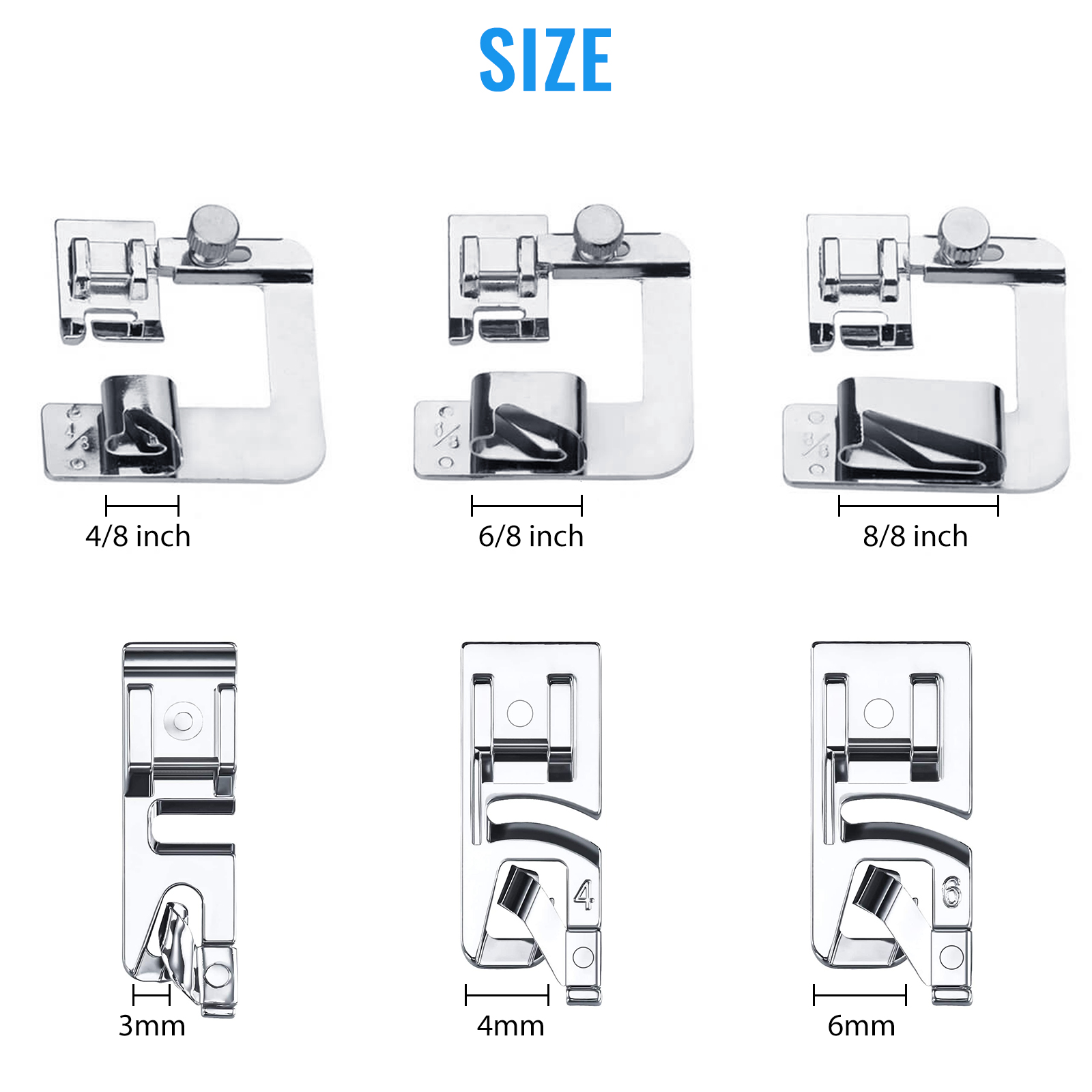 6pcs Wide Narrow Rolled Hem Pressure Foot Universal Sewing Machine