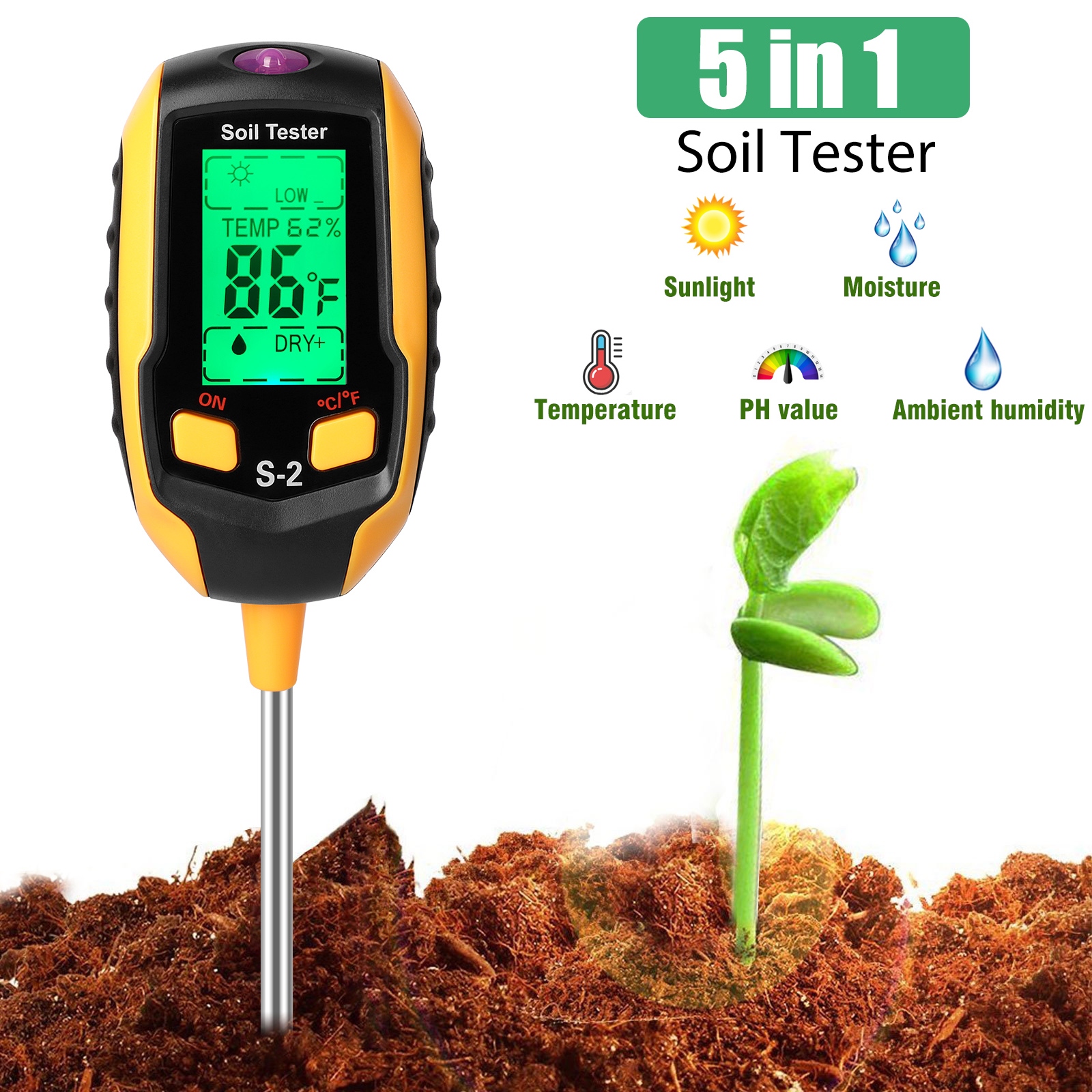 thumbnail 15  - LCD Digital PH Soil Tester Water Moisture Temperature Sunlight Test Meter Plant
