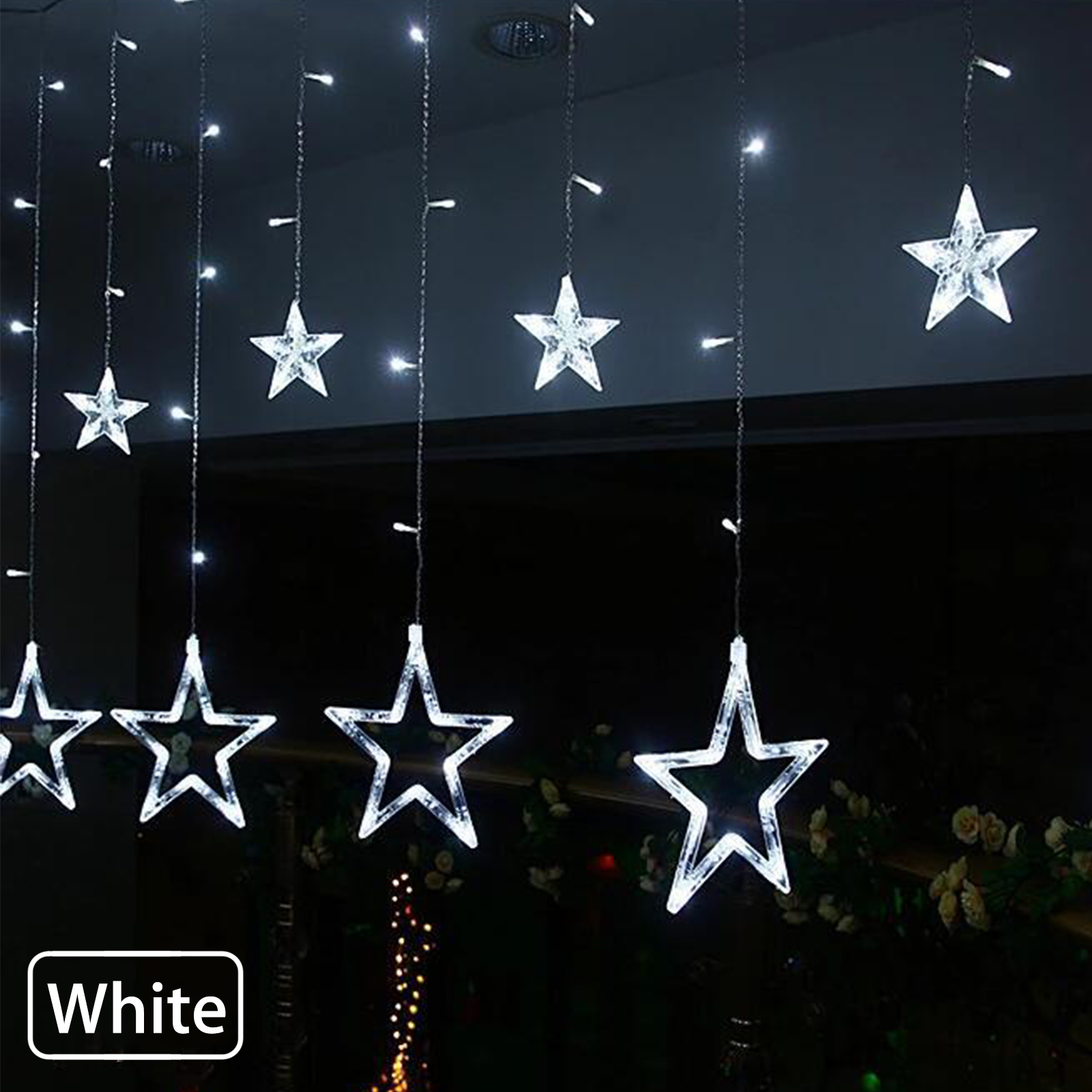 Led Star Curtain String Lights 12 Stars 138 Leds Window Diy Xmas