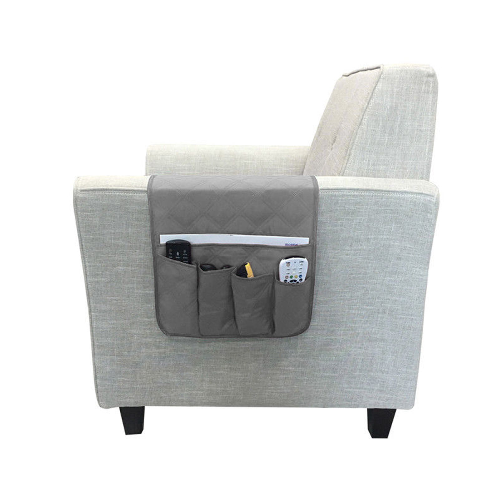 5 Pocket Sofa Arm Rest Organizer Caddy Couch Tray Remote Control Holder
