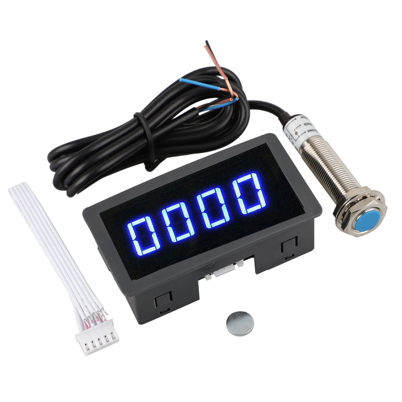 Digital RPM Meter,Motor Speed Meter LED Tachometer RPM Speed Meter,12V 4-Digit LED Display Tachometer Motor RPM Meter+Hall Switch Sensor NPN