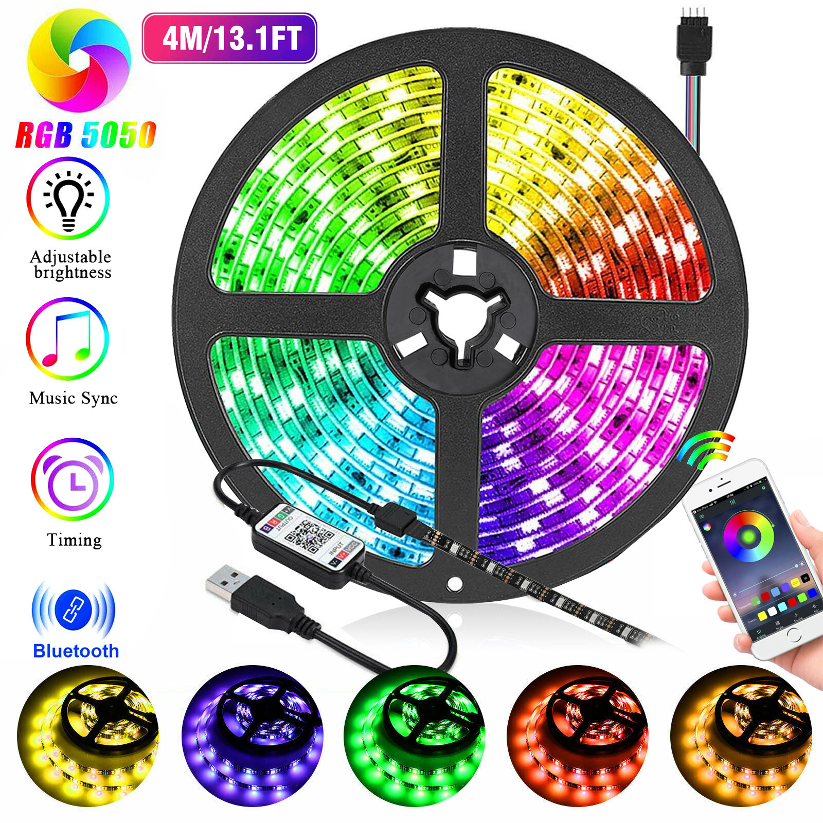 Details about   USB Power LED Light Strip RGB 5050 TV Backlight Bluetooth WiFi APP Remote MUsic 