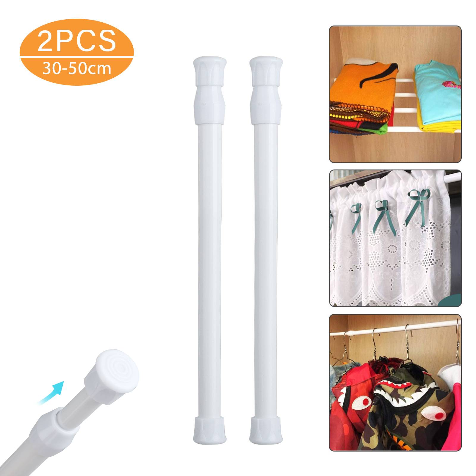 2 Spring Loaded Heavy Duty Tension Curtain Rods Pole Adjustable Width 25-50cm 