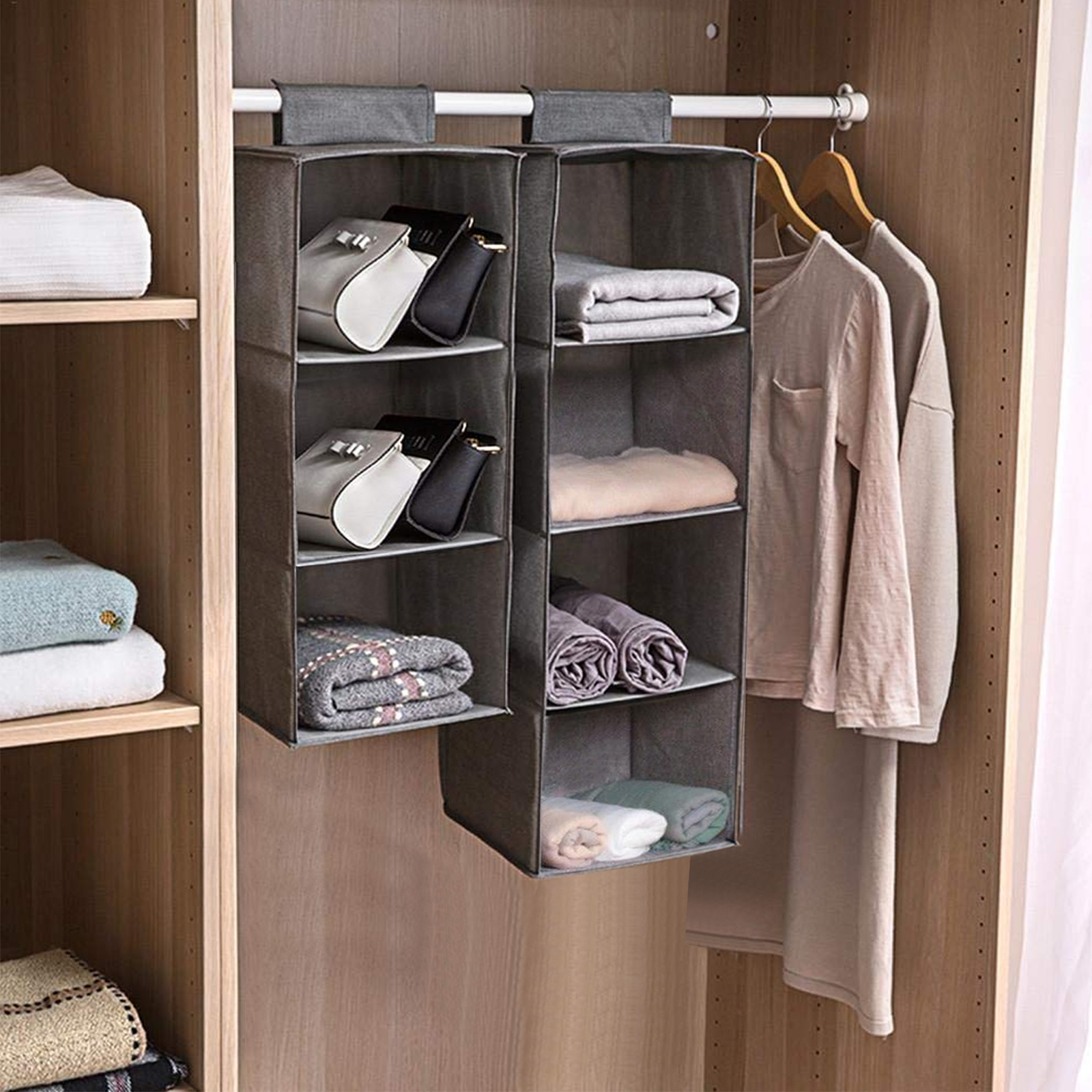 Zober 5 Shelf Hanging Closet Organizer Space Saver Roomy Breathable Grey For Sale Online Ebay