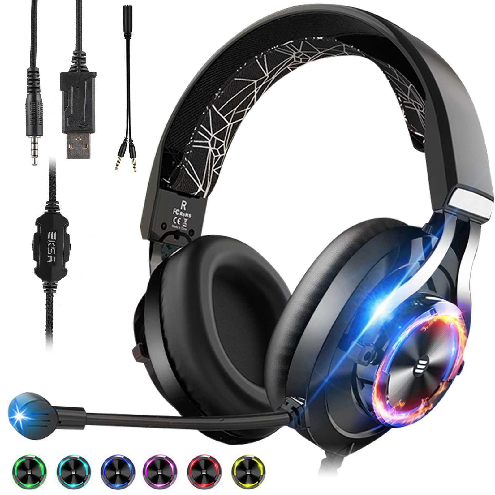 3.5mm Gaming Headset with Mic LED Headphones Surround For PC