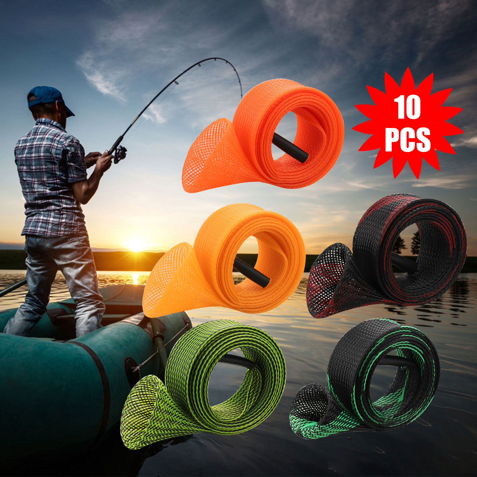 10Pcs 170CM Fishing Rod Sock Covers Braided Mesh Spinning Rod Protector ...