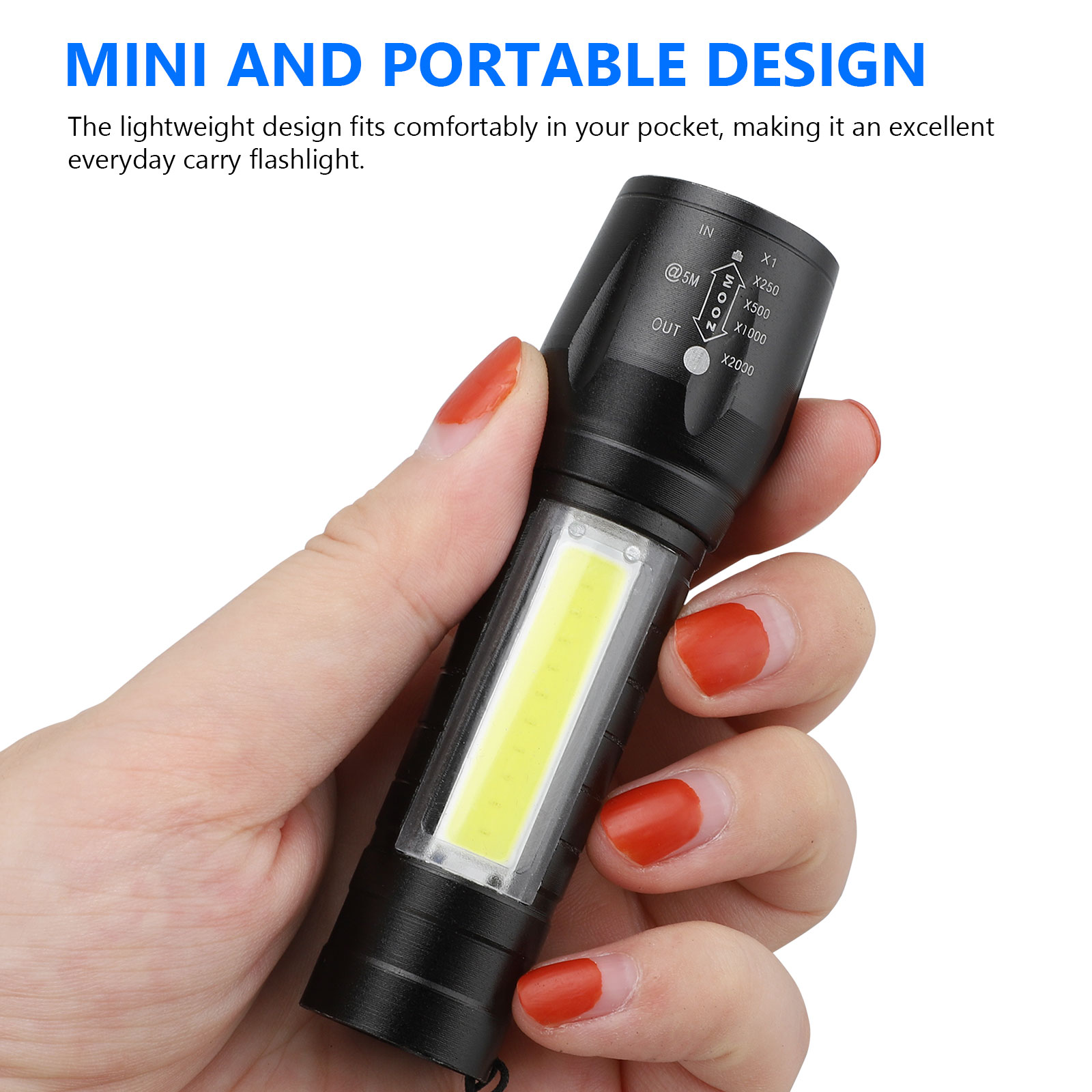 Portable T6 COB LED Tactical USB Rechargeable Zoomable Flashlight Torch