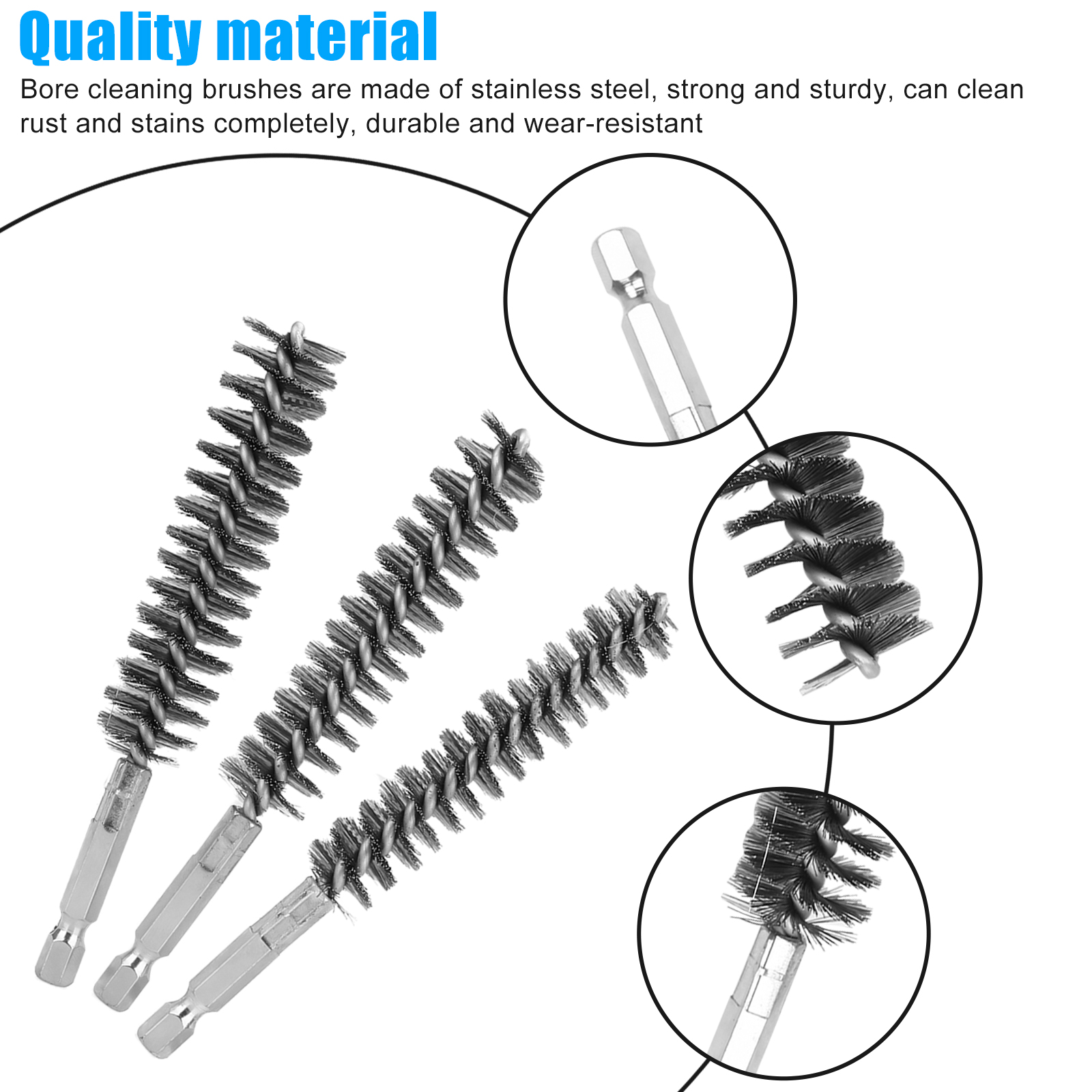 6/12x 1/4in Hex Shank Bore Cleaning Stainless Steel Brush 819mm for