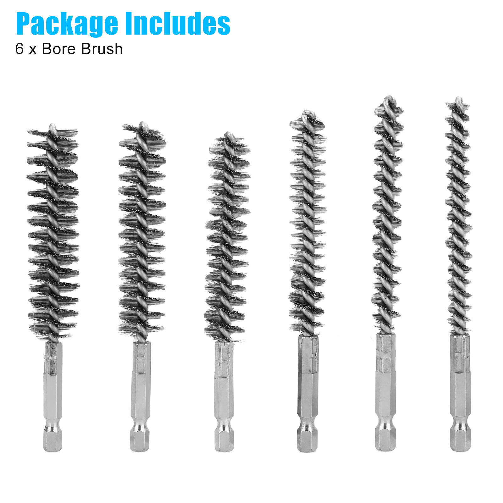 6/12x 1/4in Hex Shank Bore Cleaning Stainless Steel Brush 819mm for