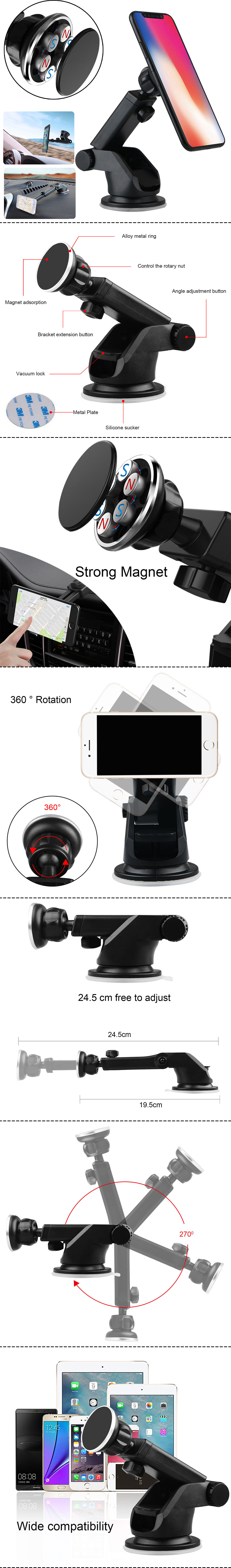 Magnetic Car Mount Holder Windshield Dashboard Suction Mount For Cell Phone GPS